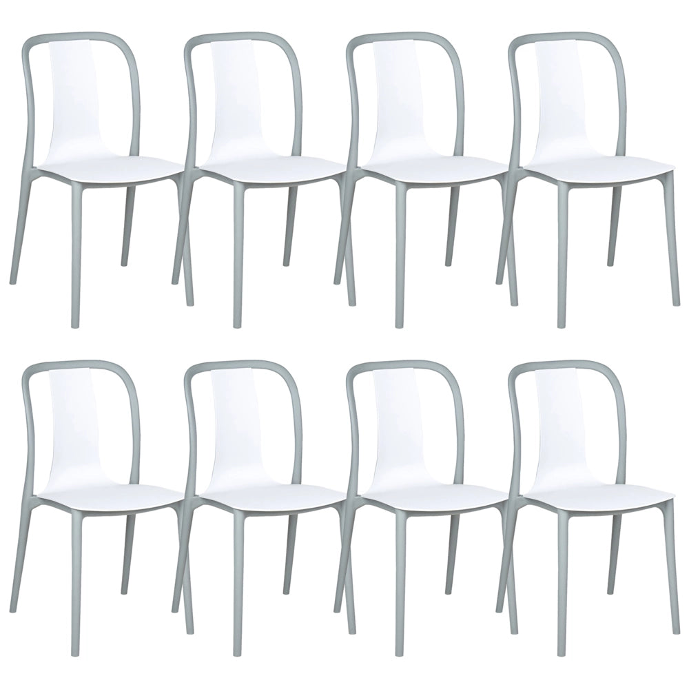 Set di 8 sedie per esterno bianche e grigie impilabili senza braccioli giardino patio terrazzo