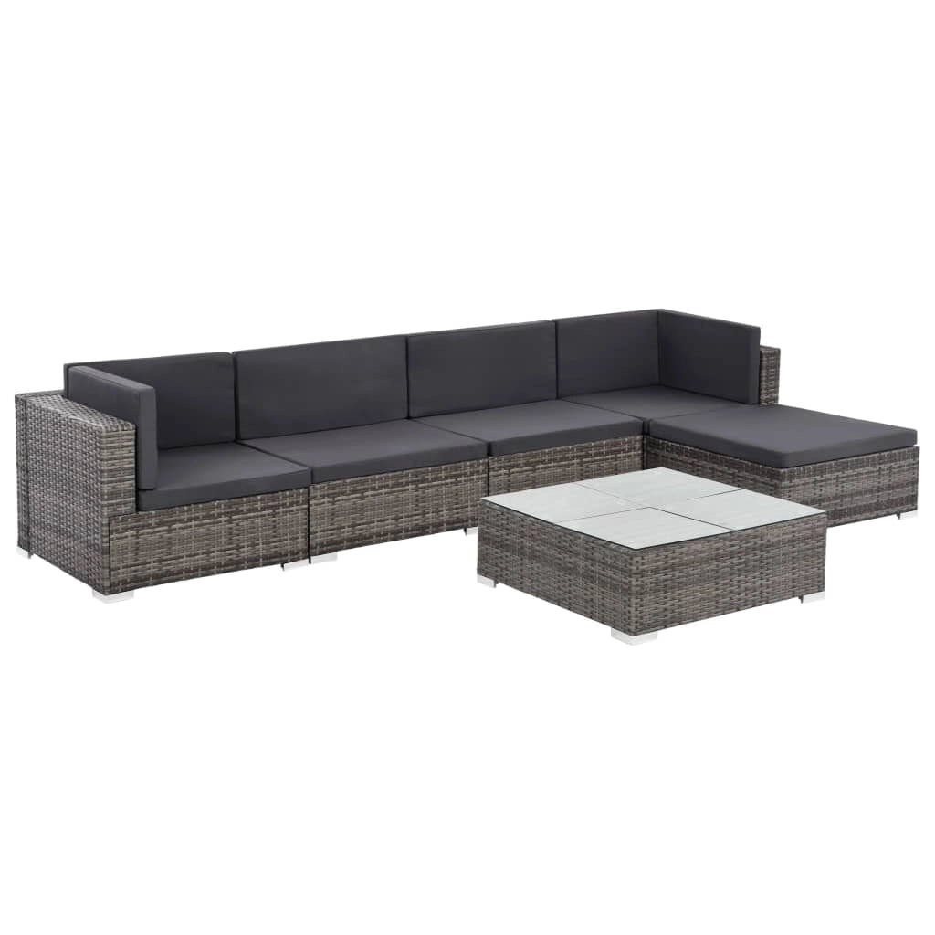 Set di mobili da giardino mobili da esterno 6 pezzi con cuscini resina intrecciata grigia 02_0016863