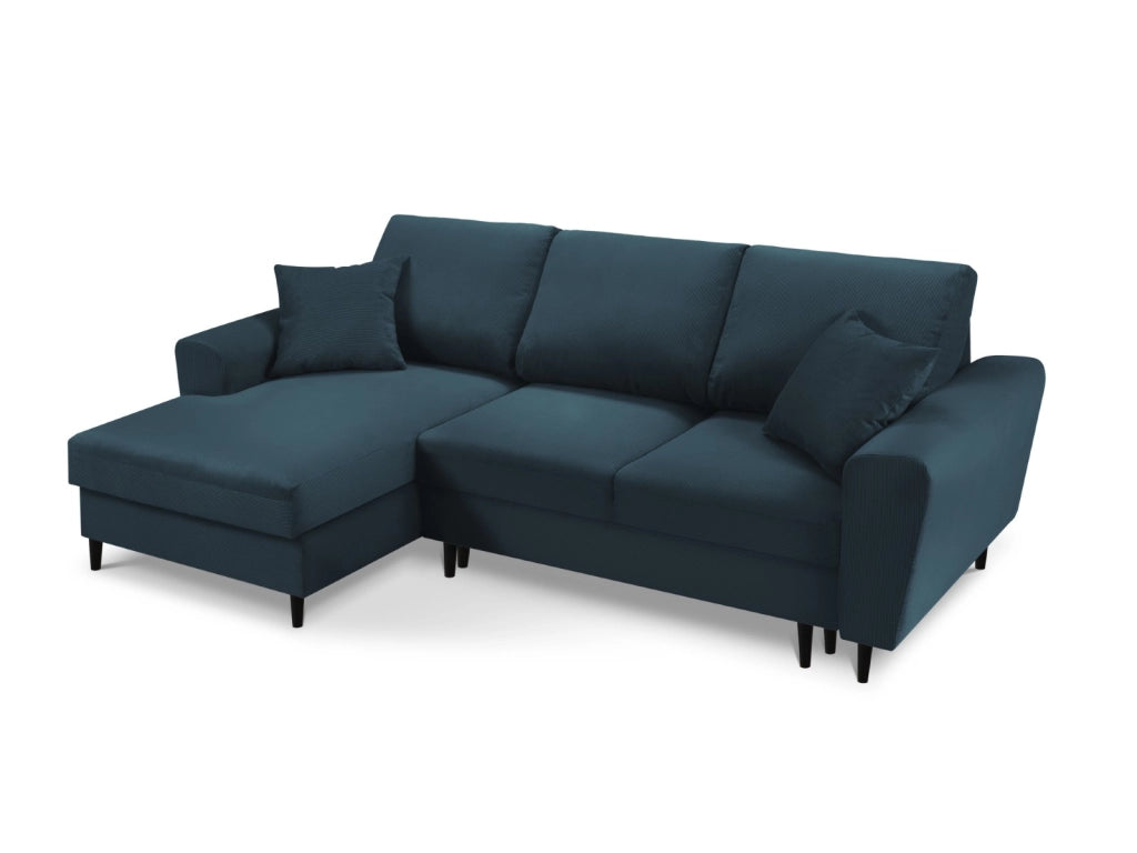 Cosmopolitan Design - Divano convertibile angolare sinistro con box "Kyoto" 4 posti in velluto a coste blu scuro 