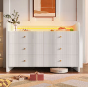 Credenza moderna con LED; 6 cassetti e vano aperto 120x40x75 cm; bianca