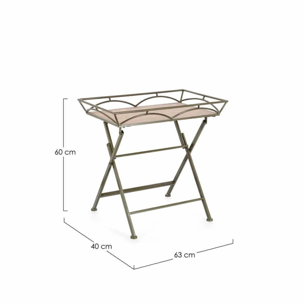 Set di 2 tavolini pieghevoli in metallo bianco e MDF effetto legno - NAO