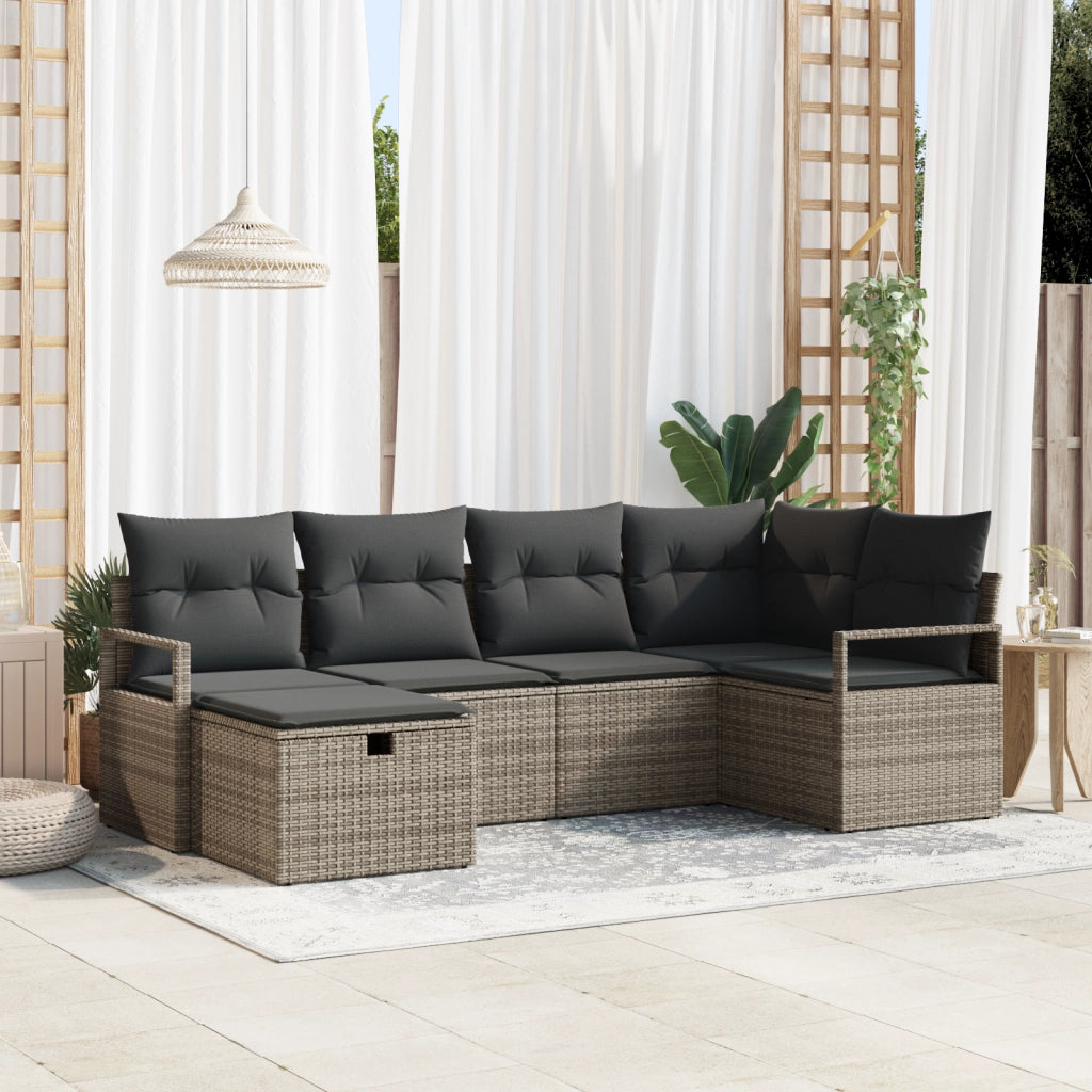 Set Divano da Giardino da 6 Pezzi con Cuscini Grigio in Polyrattan