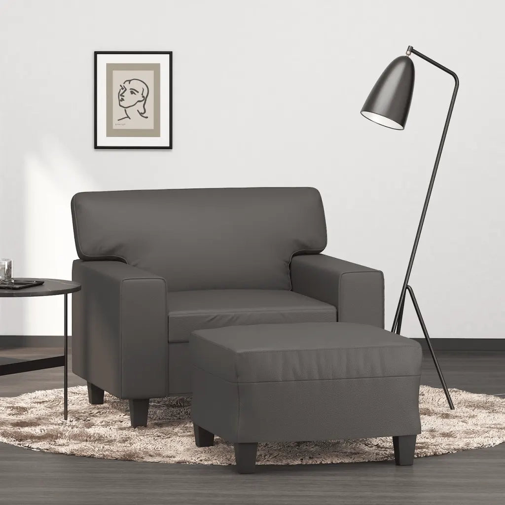 Poltrona | Sedia Relax con Poggiapiedi Grigio 60 cm in Similpelle