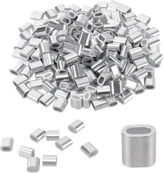 Sistemi di chiusura a crimp 2mm in alluminio - 300 pezzi - Alluminio - Costruzioni di cavi - Serrature a crimp - Robusti - Chiusura a crimp