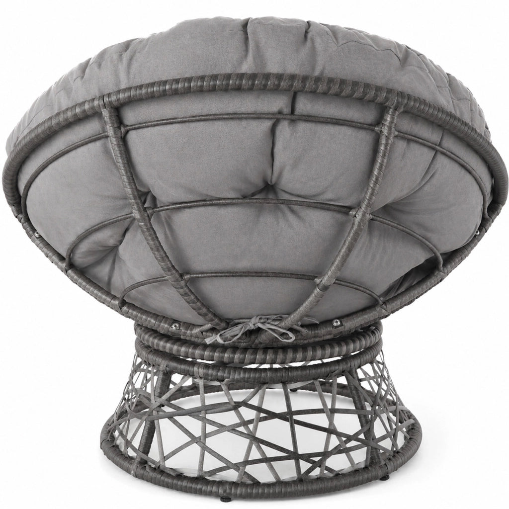 Poltrona Relax Girevole Da Esterno Con Cuscino Imbottito Seduta Rotazione 360 Gradi Per Giardino 64 x 80.5 Cm Grigio