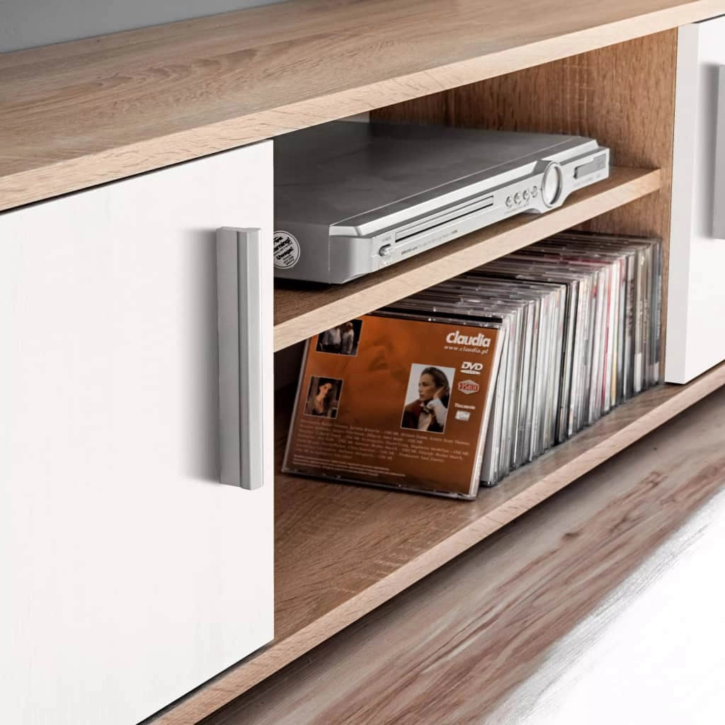 Mobile TV/credenza a parete dal design pratico con illuminazione a LED finitura rovere Sonoma e bianco 2502199