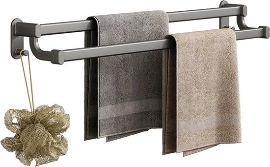 Sostegno per asciugamano senza perforazione - Sostegno per asciugamano a parete con 2 ganci - Sostegno per asciugamano autoadesivo 50 cm Sostegno per asciugamano a due braccia - Sostegno per asciugamano a parete per bagno cucina (50cm)