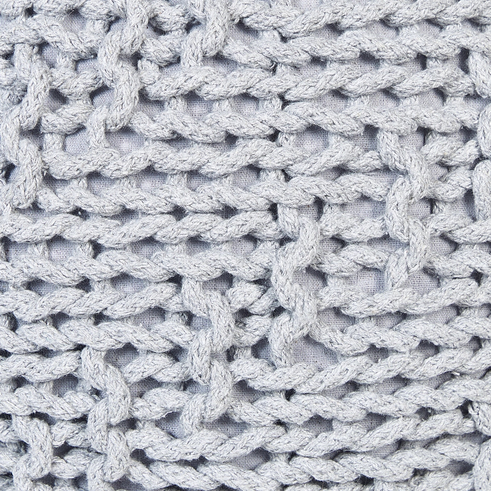 Pouf ottomana grigio chiaro cotone lavorato a maglia perline EPS riempimento rotondo piccolo poggiapiedi 50 x 35 cm
