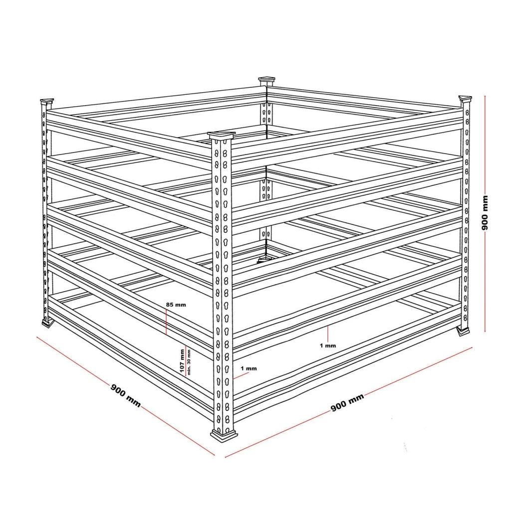 Compostiera da giardino in metallo 90x90x90cm contenitore per il riciclaggio dei rifiuti organici 16_0002286