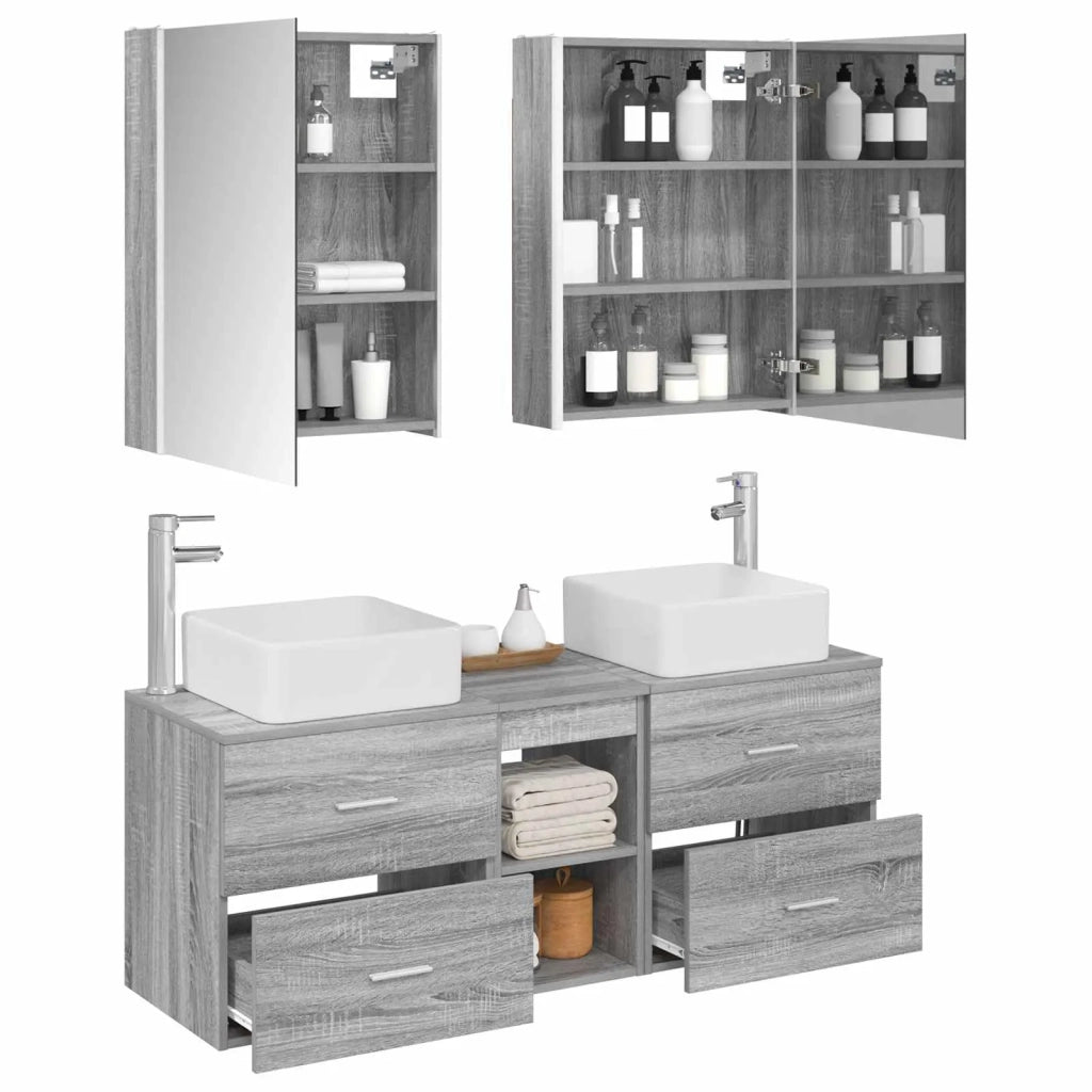 Set di mobili per il bagno 5 pcs Sonoma grigio 3406772