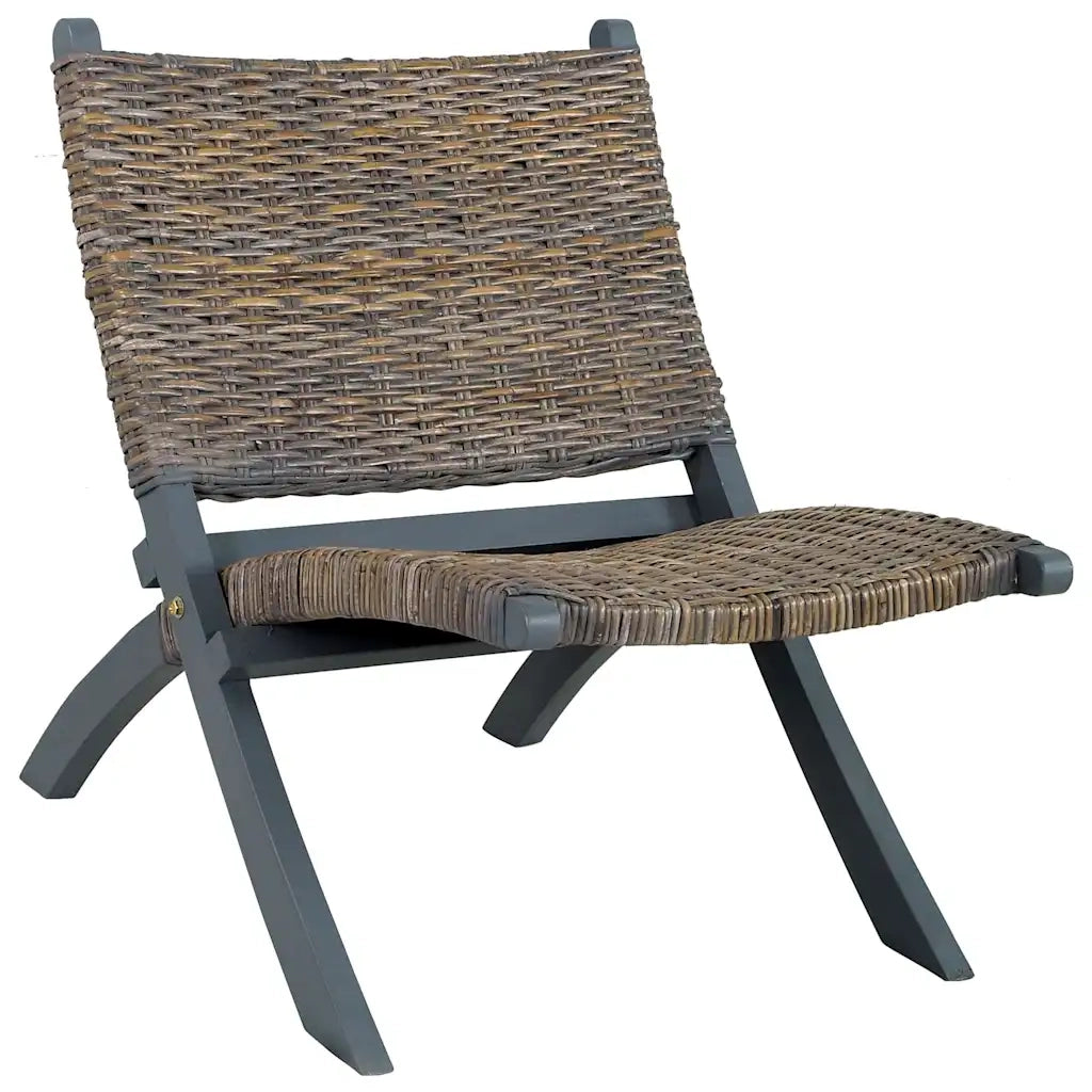 Poltrona | Sedia Relax Grigia in Rattan Kubu Naturale e Mogano Massello