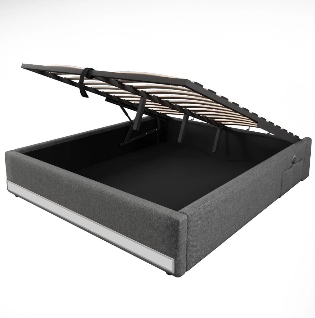Letto imbottito 140x200 cm con LED, USB/Type-C e contenitore