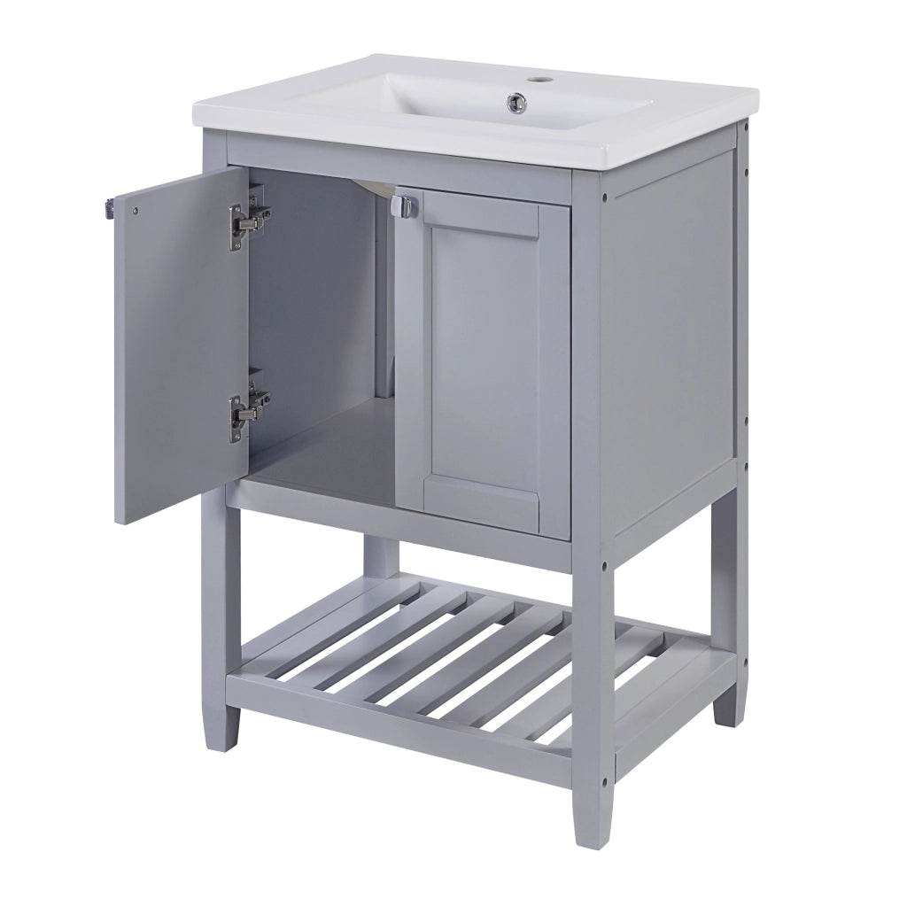 Mobile bagno con lavabo in ceramica 61 cm; grigio e bianco; da terra