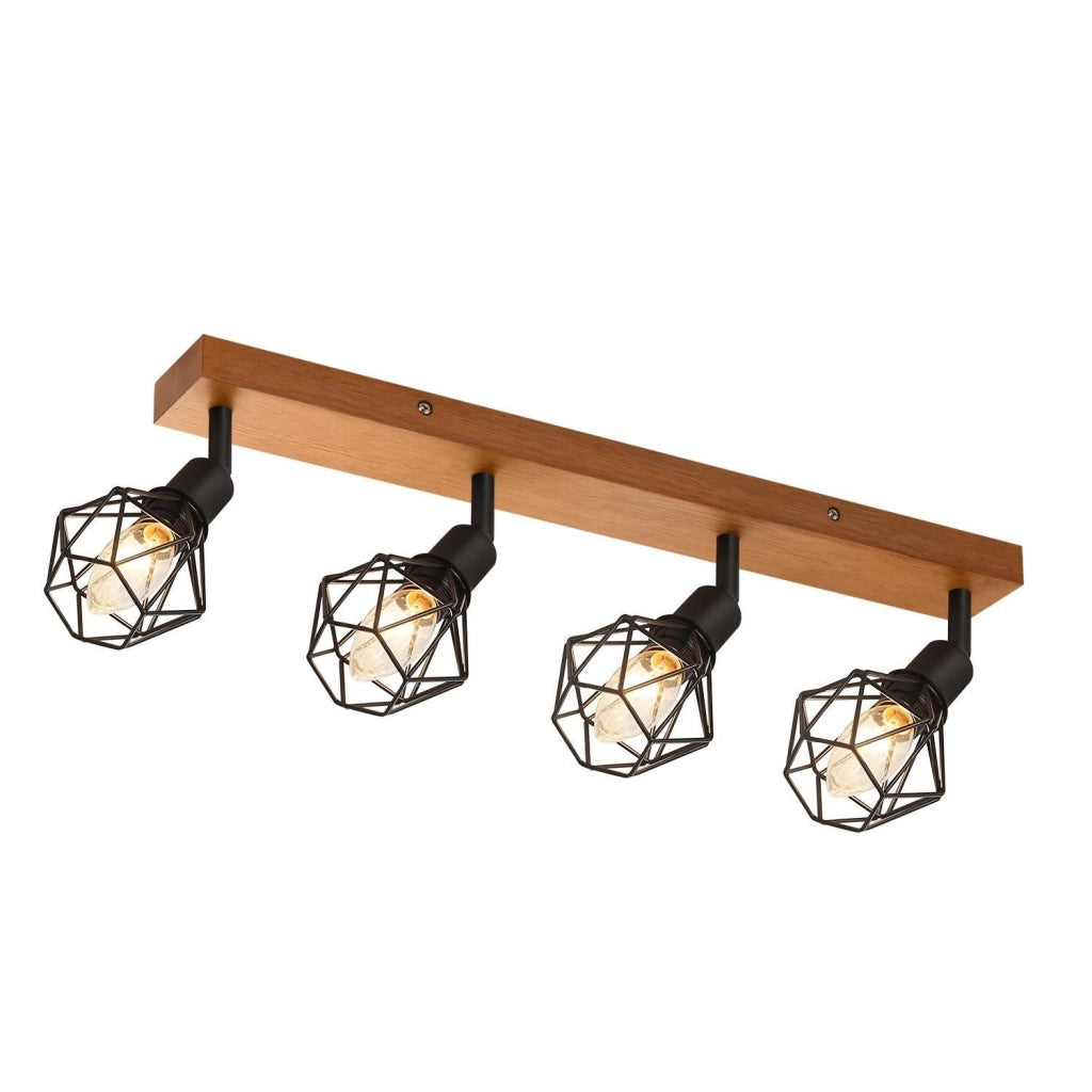 ZMH Faretto da soffitto in legno retrò metallici 4 pezzi neri orientabili 350° E14 25W