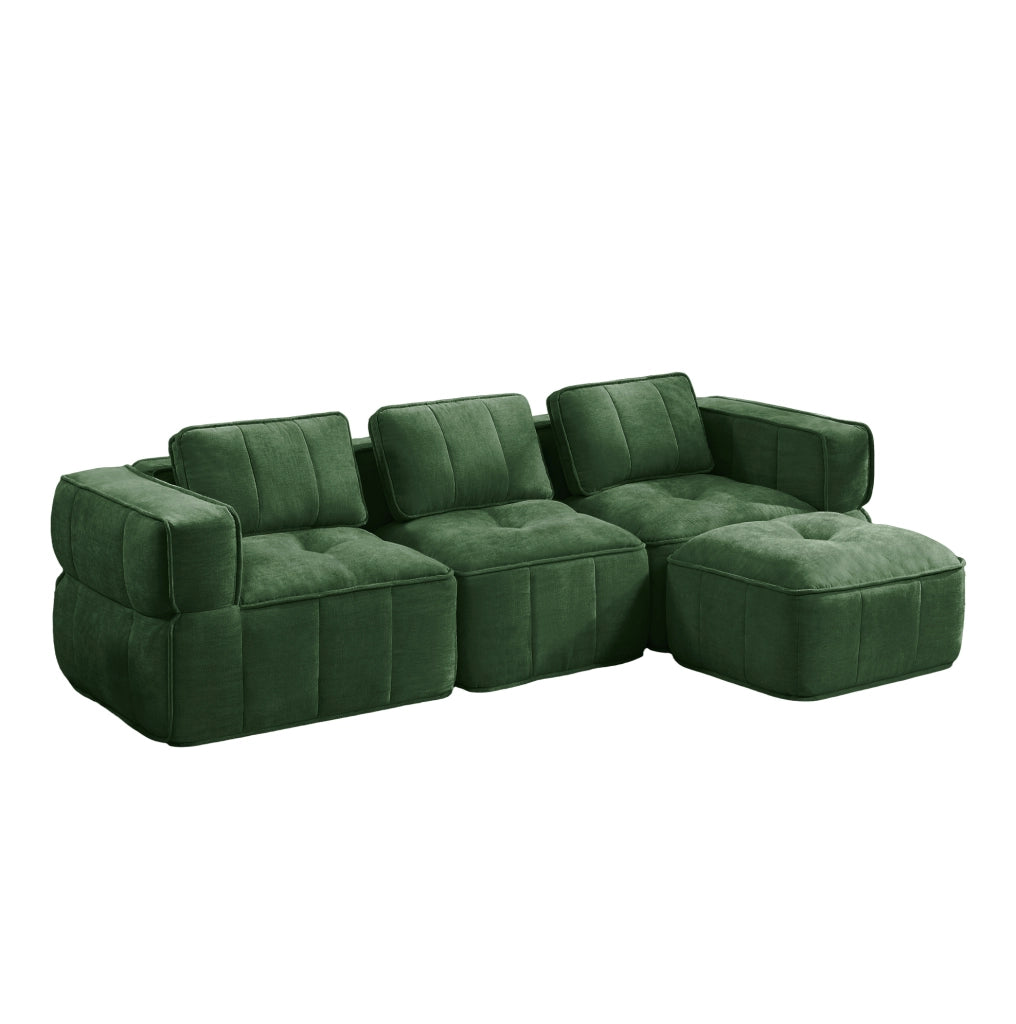 Divano angolare modulare in poliestere verde con pouf HOMVRA
