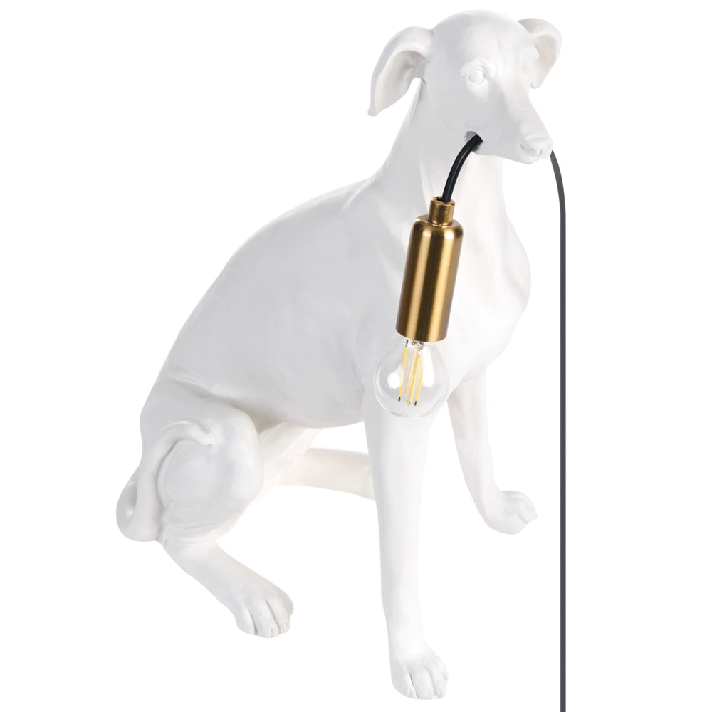 Lampada da tavolo in poliresina bianca, lampada da comodino a tema animale, lampada da lettura a forma di levriero, per soggiorno e camera da letto, stile glamour