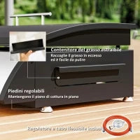 Piastra a Gas in Acciaio Smaltato con 3 Bruciatori Potenza 7.5kW, 3 Zone di Cottura e Coperchio, Nero