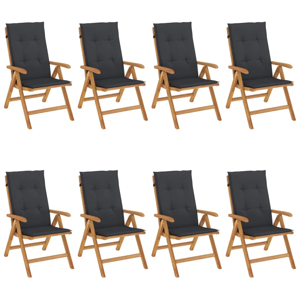 Sedie da Giardino Reclinabili con Cuscini 8 pz in Legno di Teak 3196530