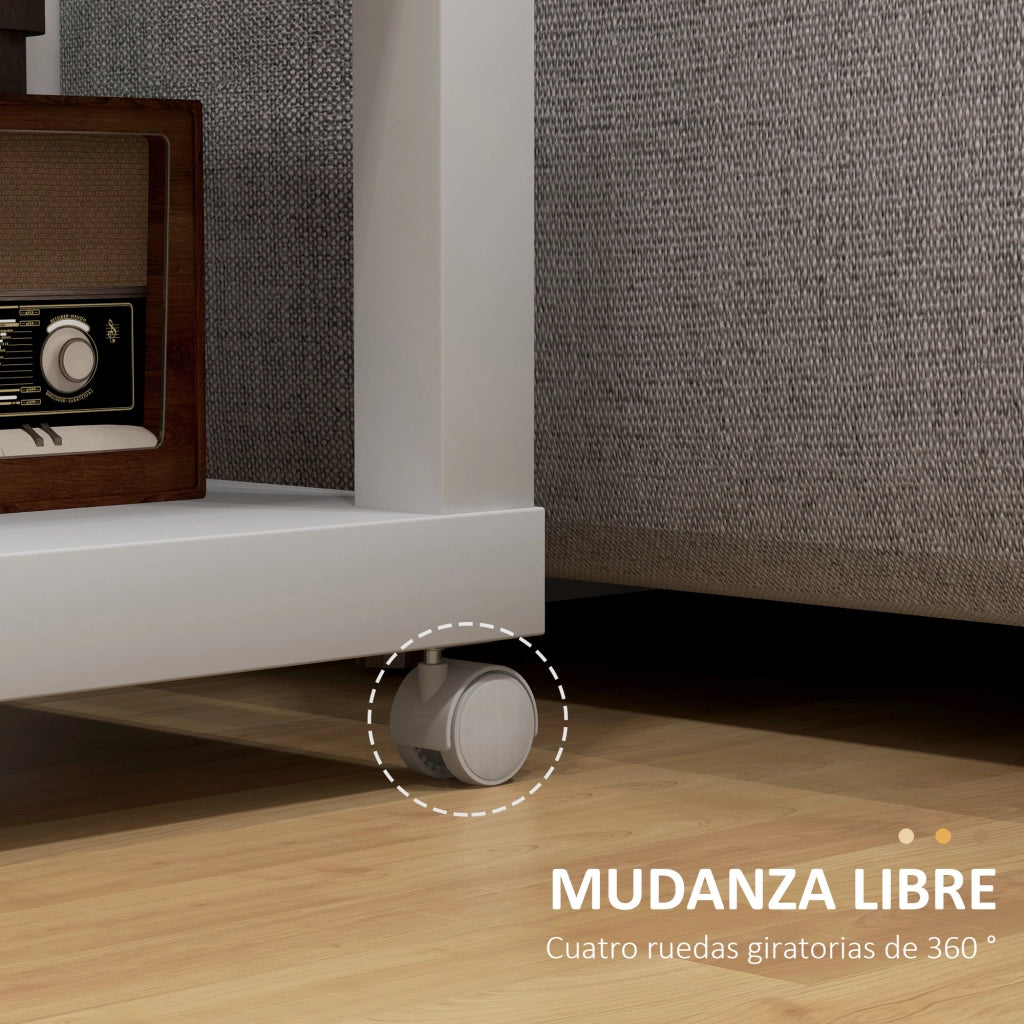 Tavolino con Ruote e Ripiano Aperto ¨C Zephmum ¨C Naturale e Bianco 40x40x40 cm