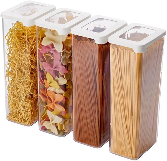 Set di contenitori per spaghetty 2,25L da 4 pezzi - Contenitore per pasta BPA-free e resistente al lavastoviglie - Contenitori da stivare per la cucina - 12,5 x 9 x 28 cm