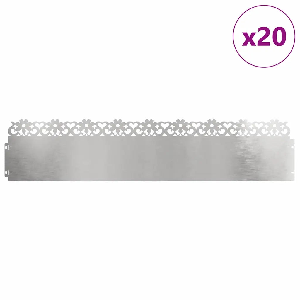 Bordure per prato 20 pz 103 x 0,05 x 22 cm Acciaio Inox Argento 874778