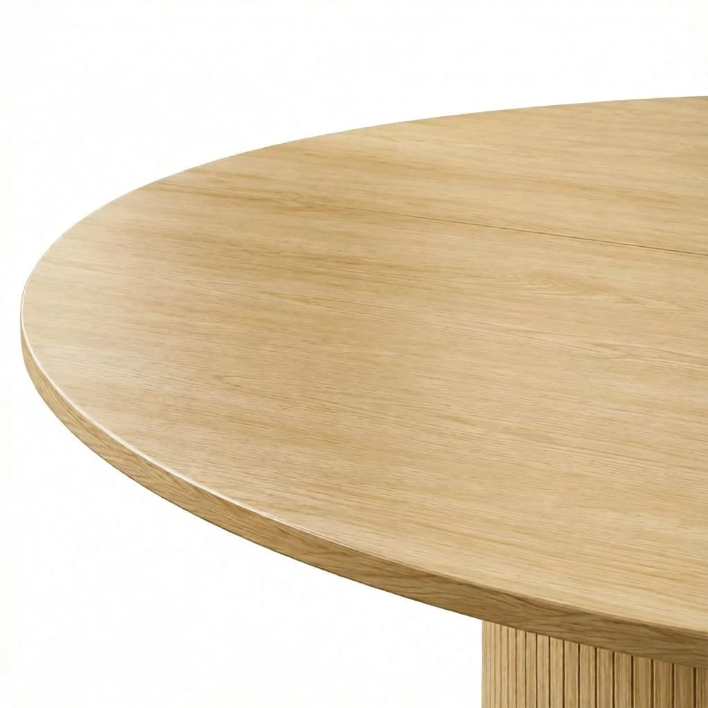 Tavolo da pranzo rotondo per 4-6 persone con base cilindrica scanalata in MDF e truciolare naturale 120 × 120 × 75 cm