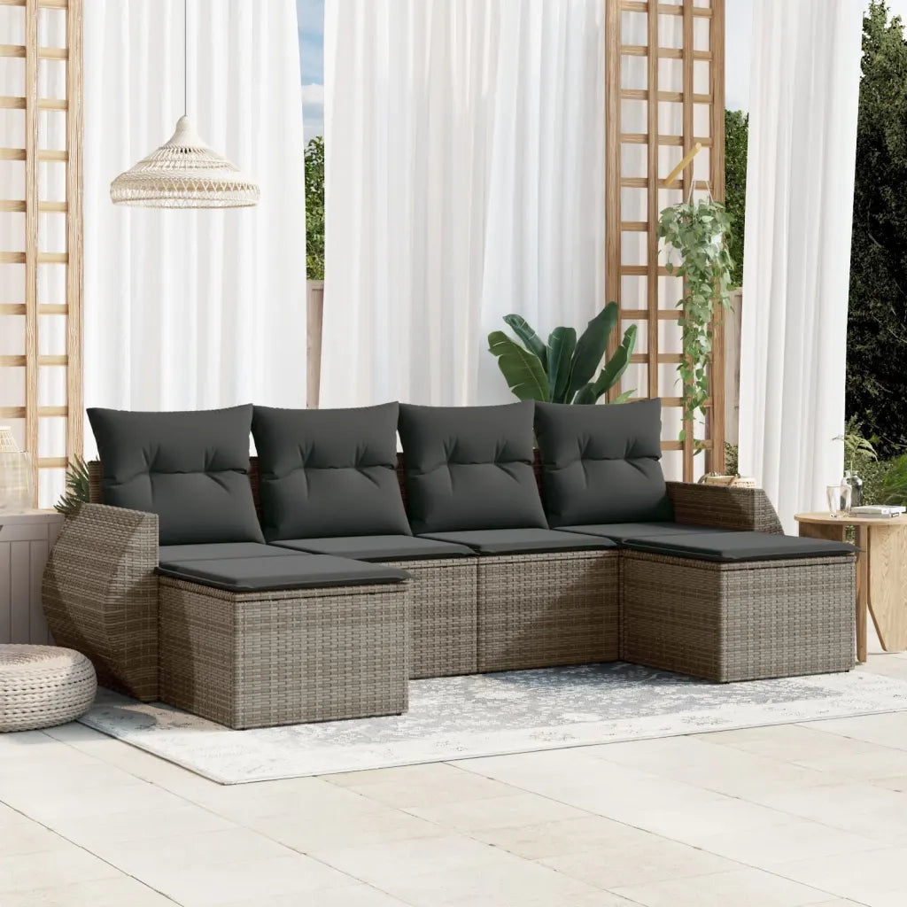 Set Divano da Giardino 6 pz con Cuscini Grigio in Polyrattancod mxl 115670