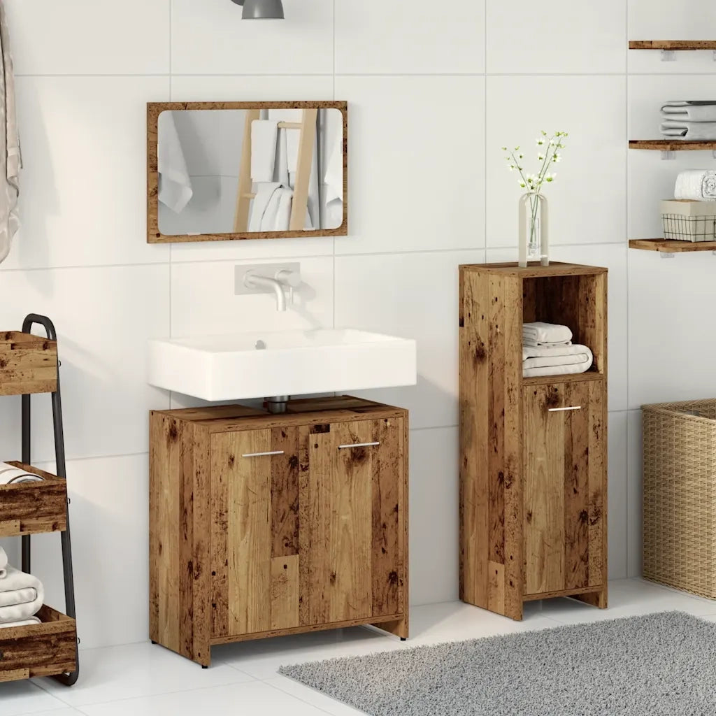 Set Mobili da Bagno | Armadio da bagno 3 pz Legno Antico in Legno Multistrato