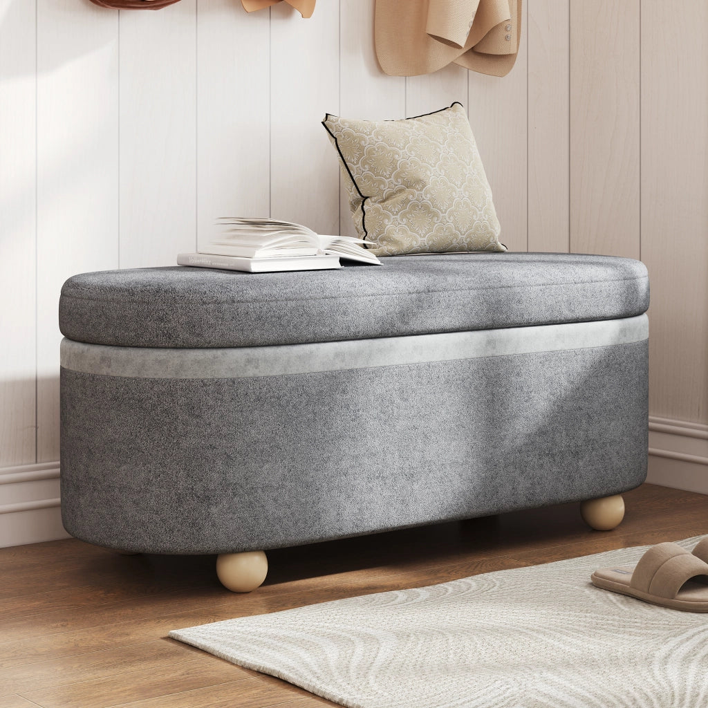 Panca Contenitore con Coperchio e Gambe in Legno ¨C MINIMAL ¨C Grigio, 110x41x47 cm
