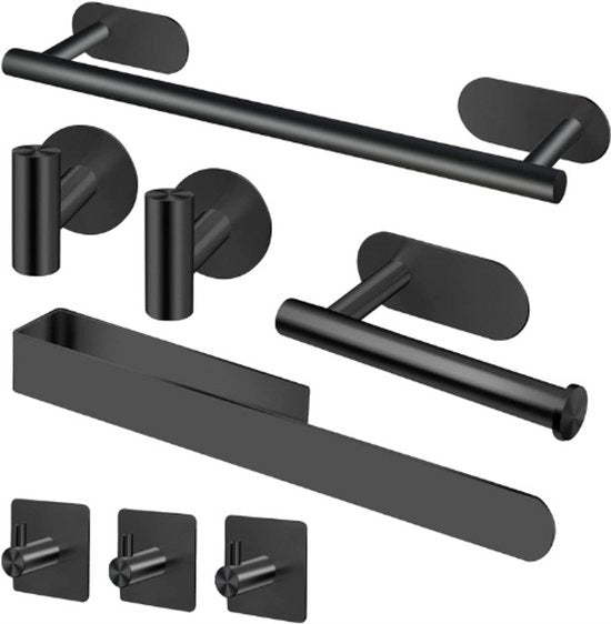 Kit di asciugamani senza fori - 8 pezzi - kit da bagno - Acciaio inossidabile 304 - chiodi adesivi - appendi asciugamani per bagno - cucina - toilette - ufficio - design moderno