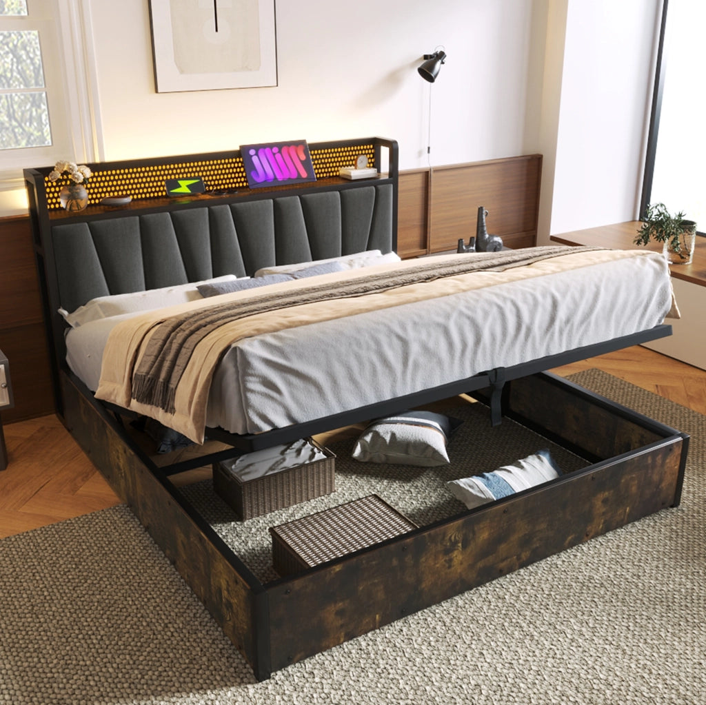 Letto matrimoniale 180x200 cm con LED RGBW, USB e prese