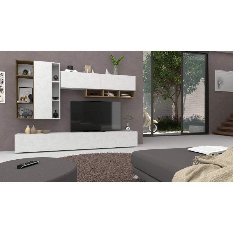 Composizione Armadio 267L x 45P x h194 – Finitura Legno Noce Stelvio e Bianco Opaco – Sarmog
