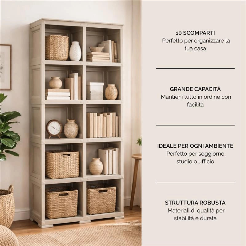 SCAFFALE 5 MODULI TALPA 79X42,5X203 CM CON 2 PUNTALI – LIBRERIA ALTA CONTENITORE PER ZONA GIORNO E STUDIO