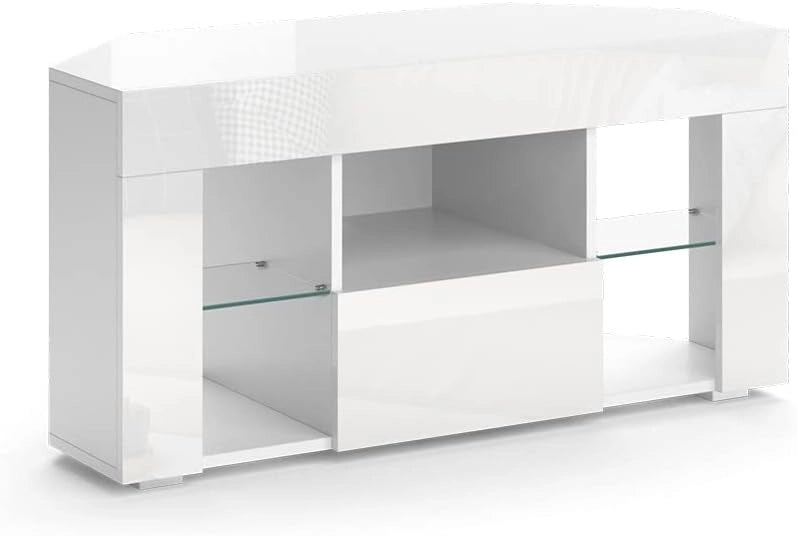 Mobile tv Denver, Bianco, 100 x 50 cm, adatto come supporto TV con ripiani aperti e chiusi