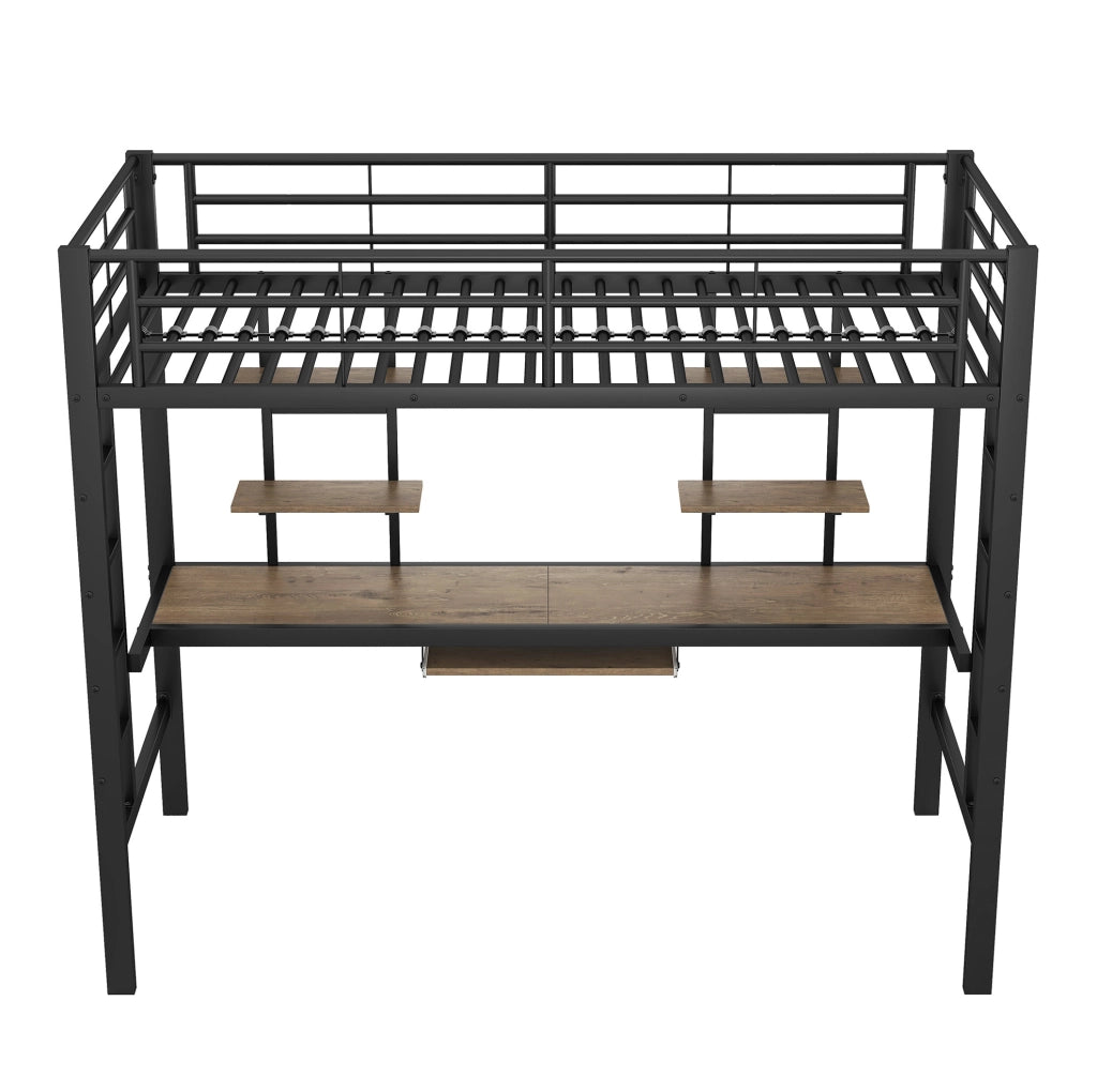 Letto a soppalco 90x200 cm con scrivania e 2 librerie nero