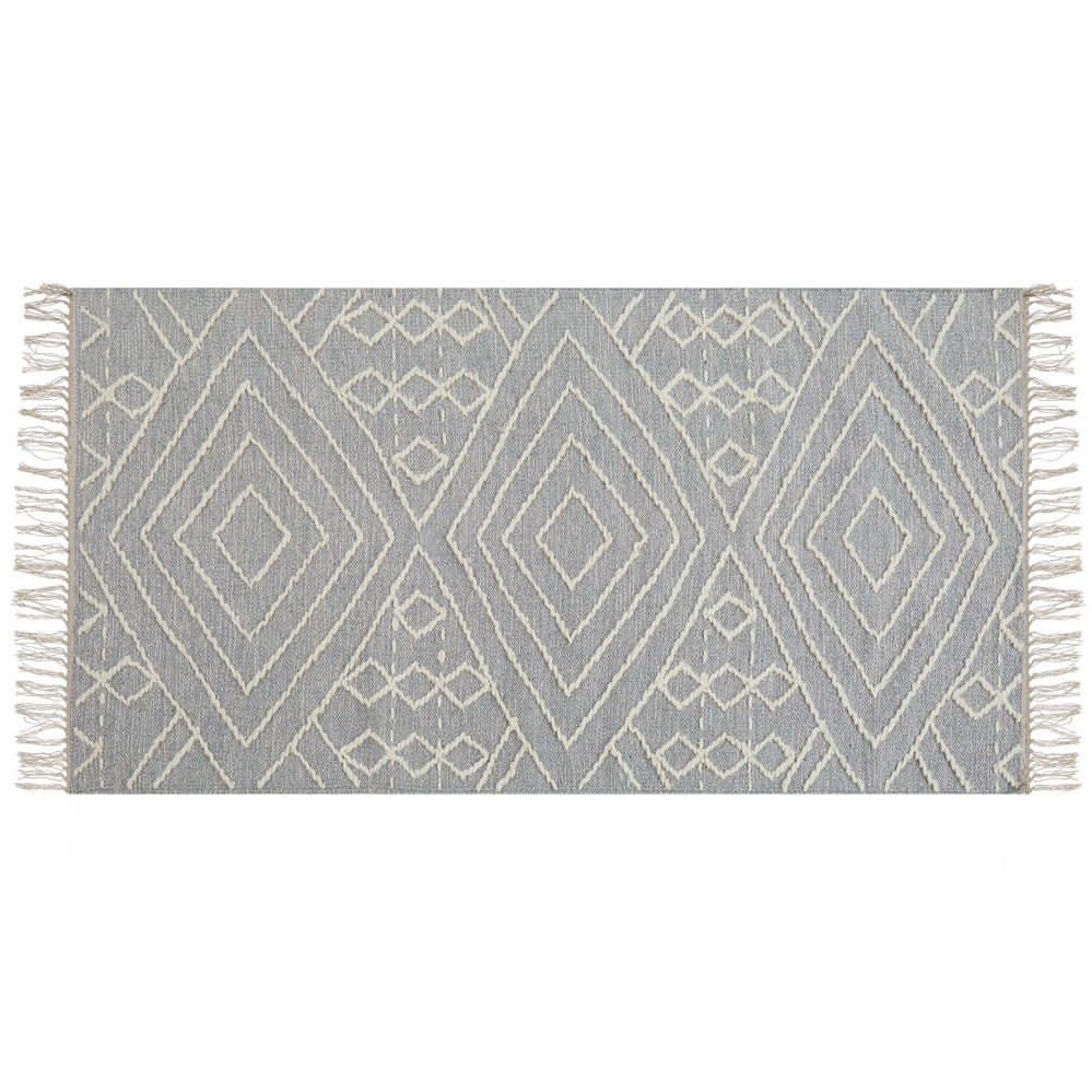 Tappeto in cotone bianco sporco grigio chiaro 80 x 150 cm motivo geometrico nappe tribale orientale moderno