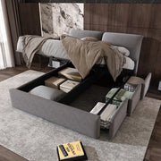 Letto Contenitore Imbottito con Testiera ¨C MINIMAL ¨C Velluto Grigio 140x200 cm