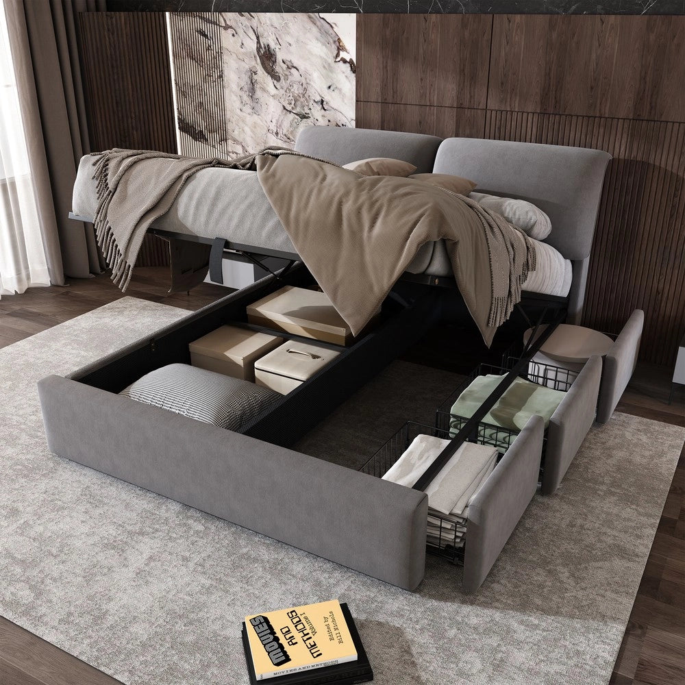 Letto Contenitore Imbottito con Testiera ¨C MINIMAL ¨C Velluto Grigio 140x200 cm