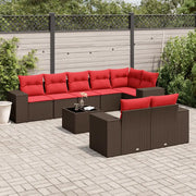 Set Divani da Giardino 9 pz con Cuscini Marrone in Polyrattan 3222833