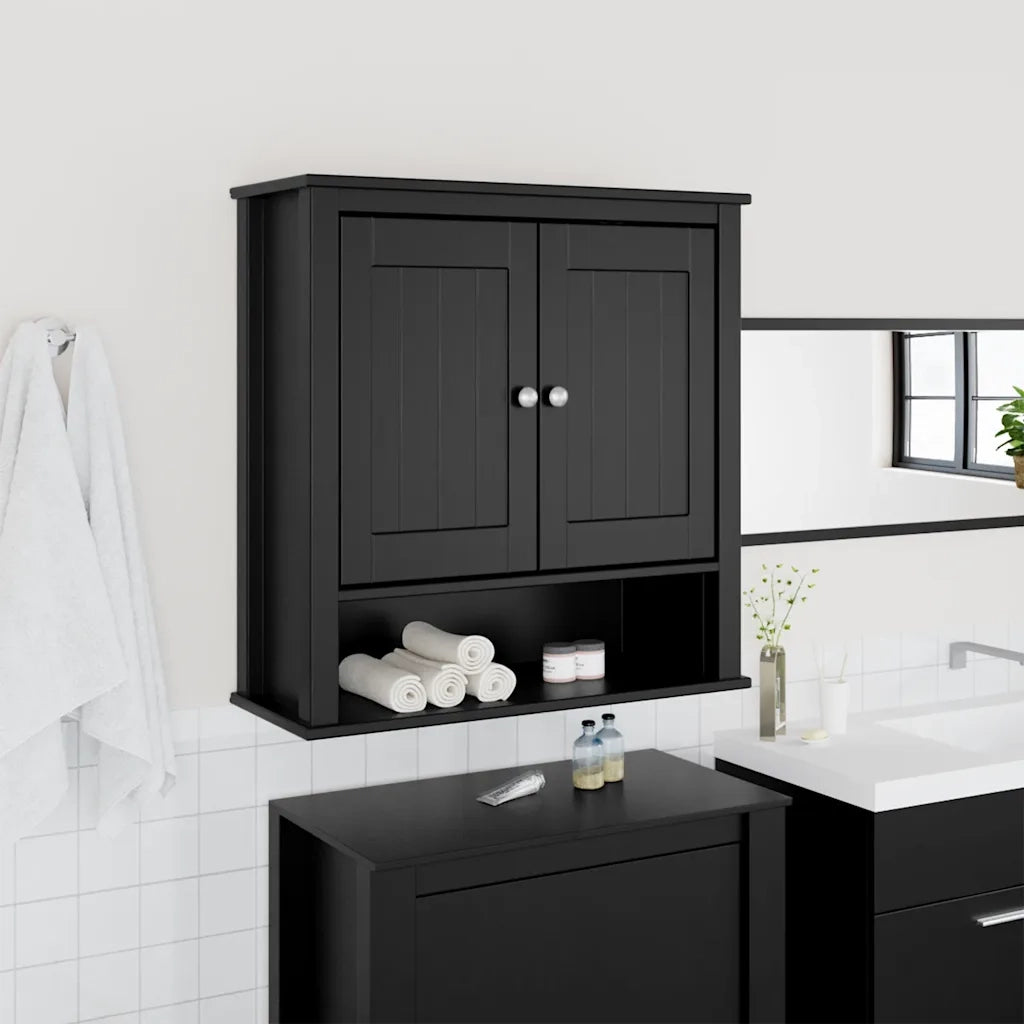 Mobile da Bagno | Armadio da bagno a Muro BERG Nero 69,5x27x71,5cm Legno Massello