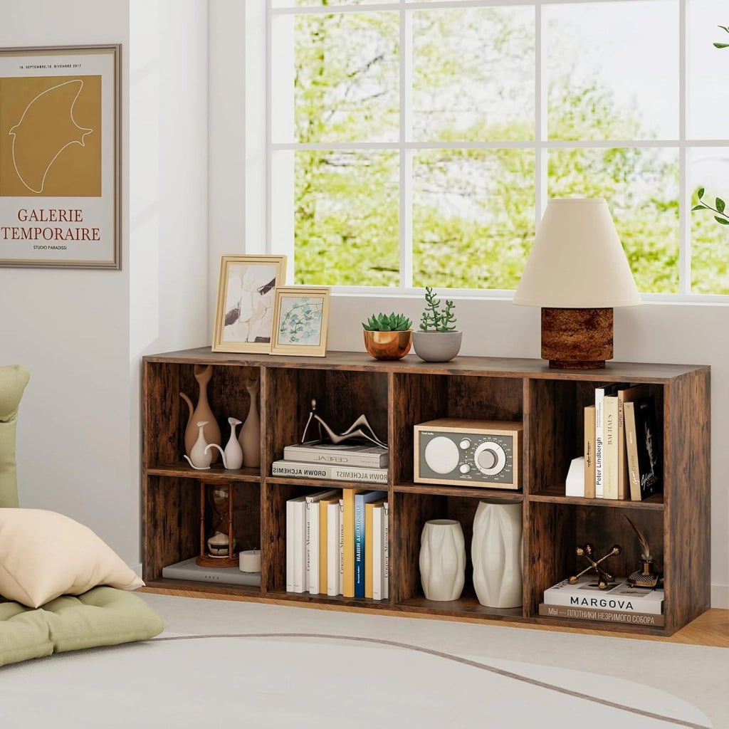 Libreria a 8 scomparti, scaffale autoportante con 2 fusibili ribaltabili, utilizzabile verticale/orizzontalmente, per soggiorno, studio, camera da letto, 121,5 x 29 x 61 cm (marrone)