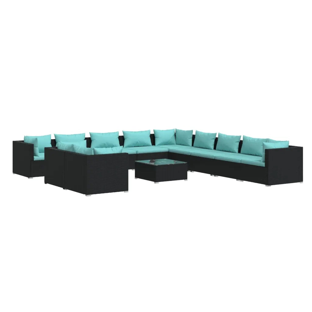 Set Divani da Giardino 12 pz con Cuscini in Polyrattan Nero cod mxl 34620
