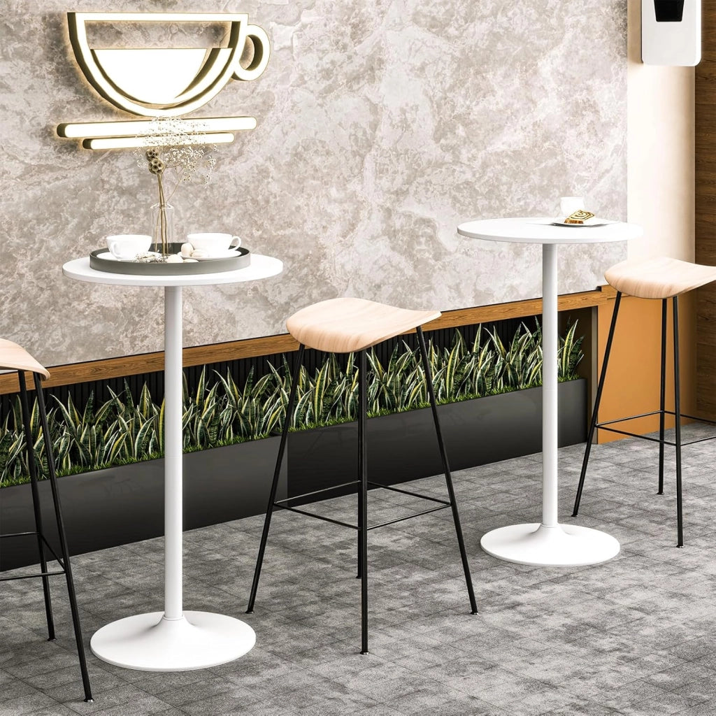 Tavolo da Bar Rotondo, Tavolo da Pub Bistrot con Altezza Regolabile e Base in Metallo, Tavolo da Cocktail in Stile Moderno per Soggiorno, Caffè e Ristorante (Bianco,1)
