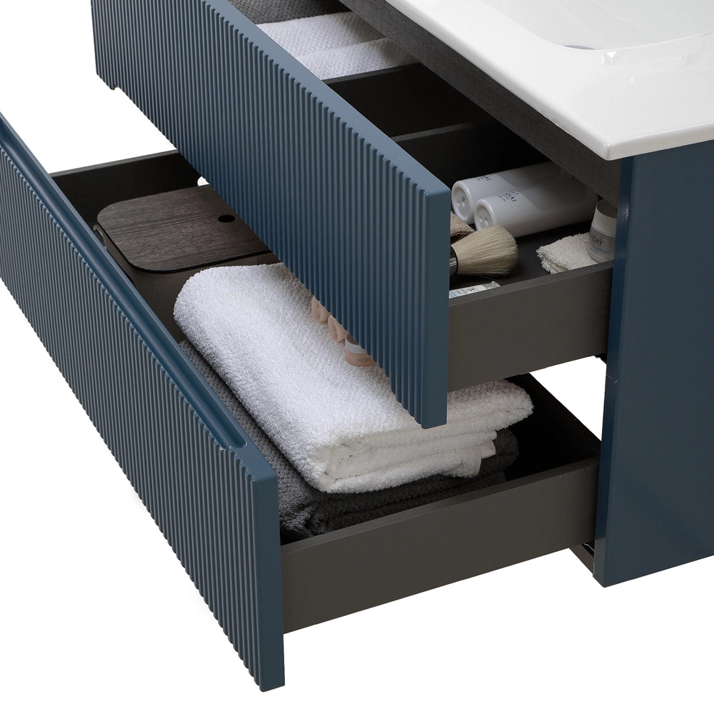 Mobile bagno sospeso 90 cm blu petrolio cannettato Bali