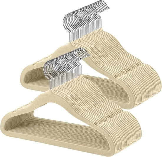 Set di appesi per bambini da 50 - velluto - gruccia 360° - color argento - spaziale - antiscivolo - sabbia beige