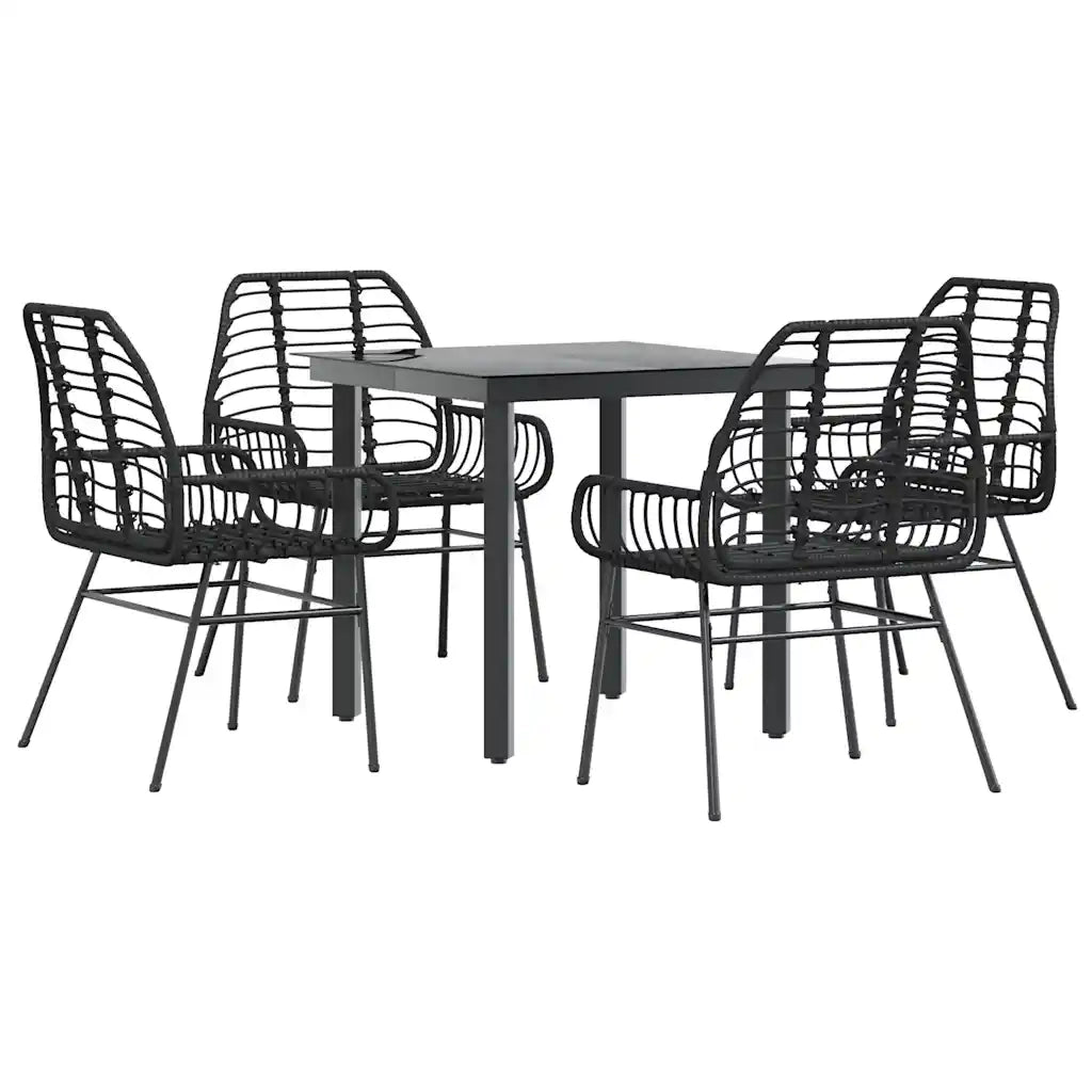 Set Mobili da Pranzo per Giardino 5 pz Nero Polyrattan Vetro