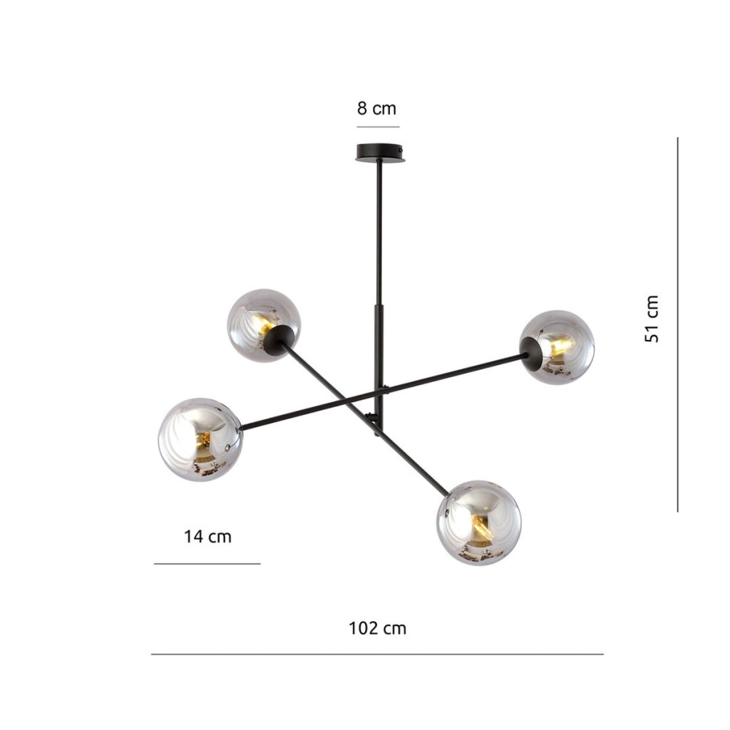 Lampada a sospensione LINEAR in acciaio nero e vetro grafite
