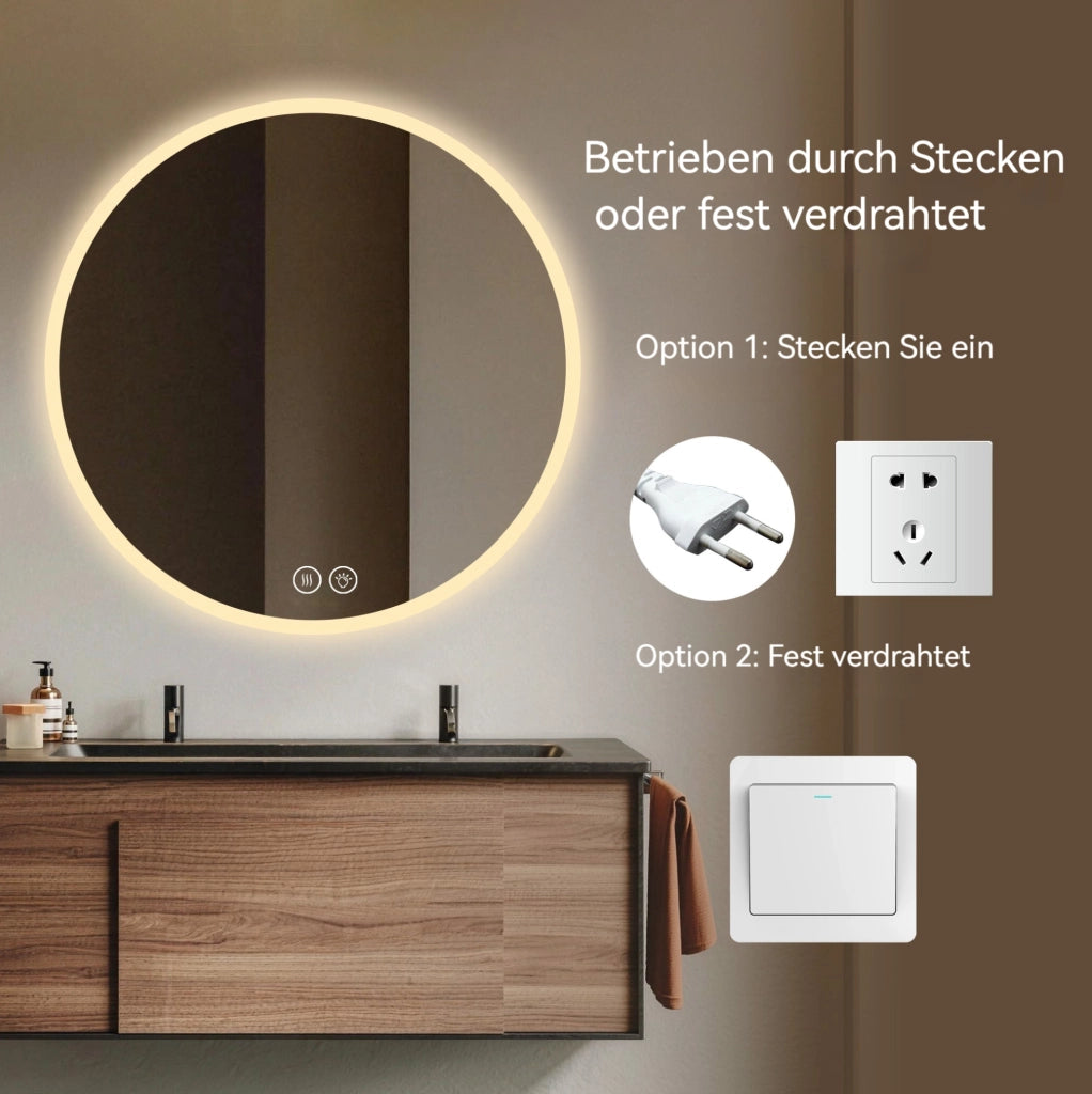 Specchio da bagno LED rotondo ? 70 cm con antiappannamento e luce dimmerabile