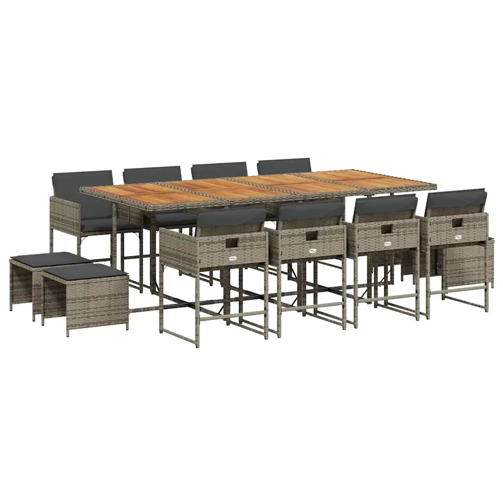 Set da Pranzo da Giardino 13pz con Cuscini Grigio in Polyrattan 3211346