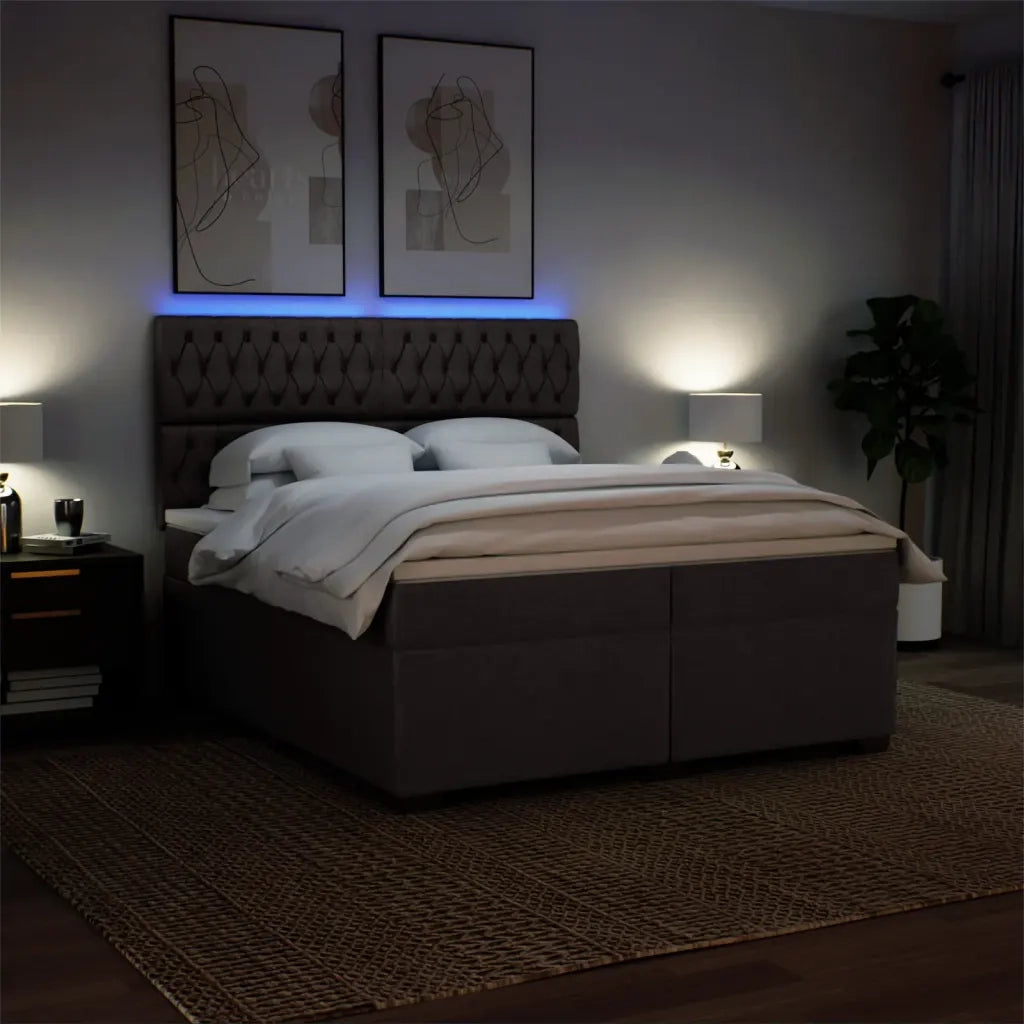 vidaXL Giroletto a Molle con Materasso Marrone Scuro 200x200cm Tessuto